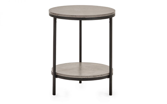 Staten Circular Lamp Table With Shelf - Concrete Effect