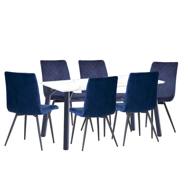 Dining Set - 1.8m Marble Table & 6 x CH66 Blue Chairs