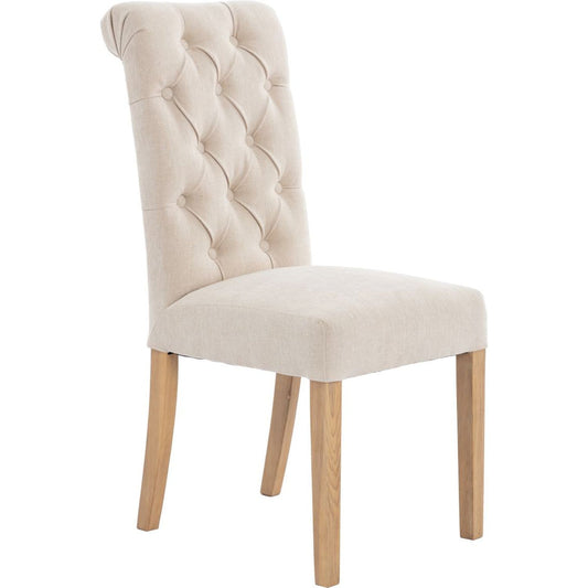 The Chair Collection Button Back Scroll Top Dining Chair - Natural