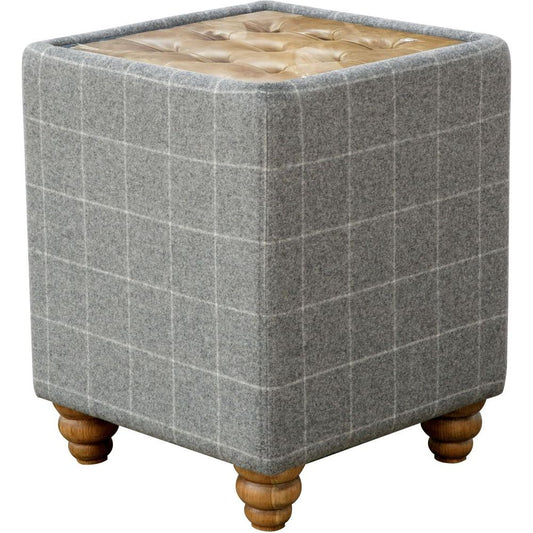 Wing Chairs - Side Table in Leather & Grey Wool with Glass Top