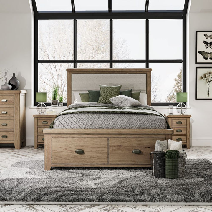 HO 4'6 Bed with Fabric Headboard and Drawer Footboard