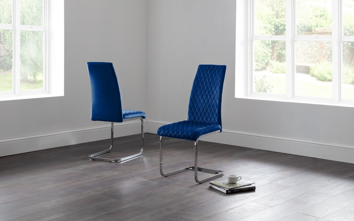 Calabria Velvet Cantilever Dining Chair - Blue