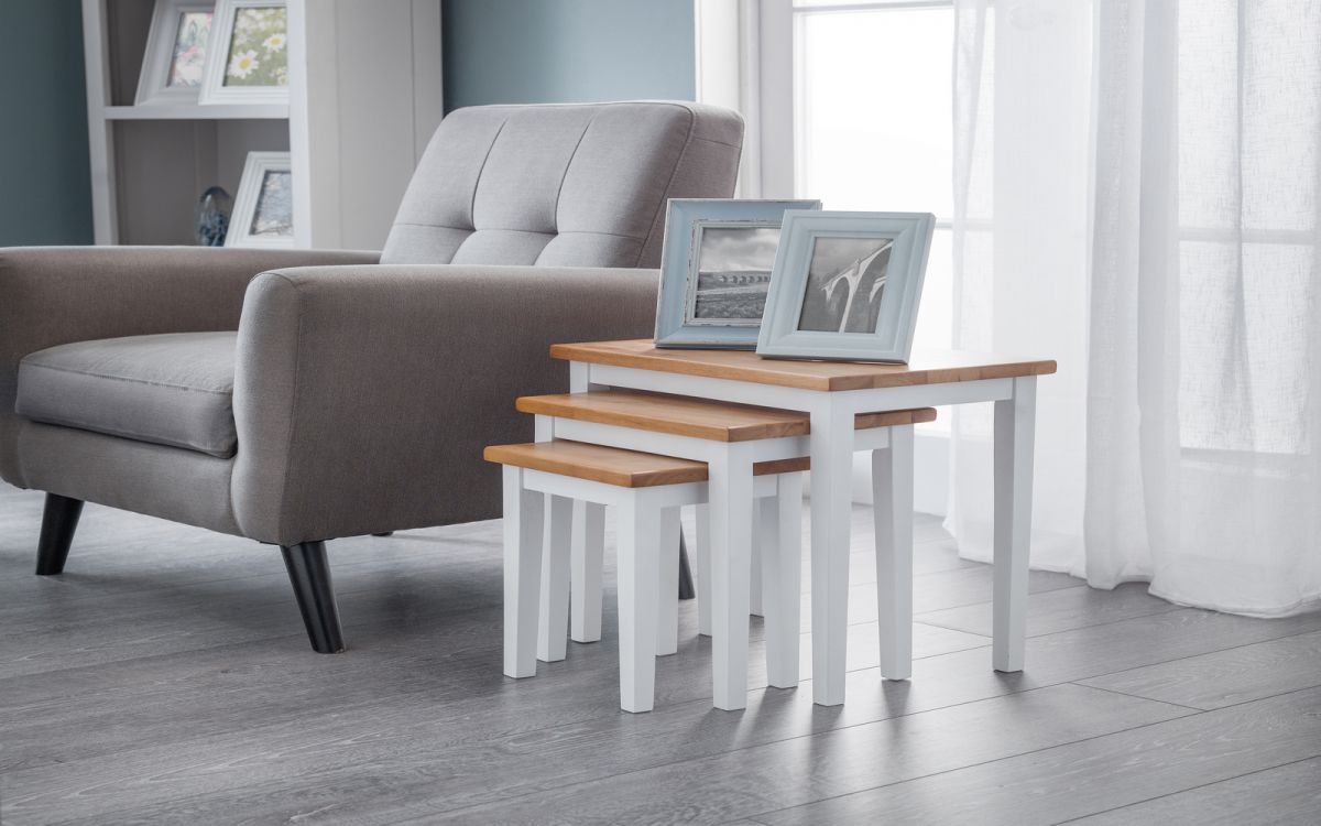 Cleo Nest of Tables - Two Tone White/Oak Finish