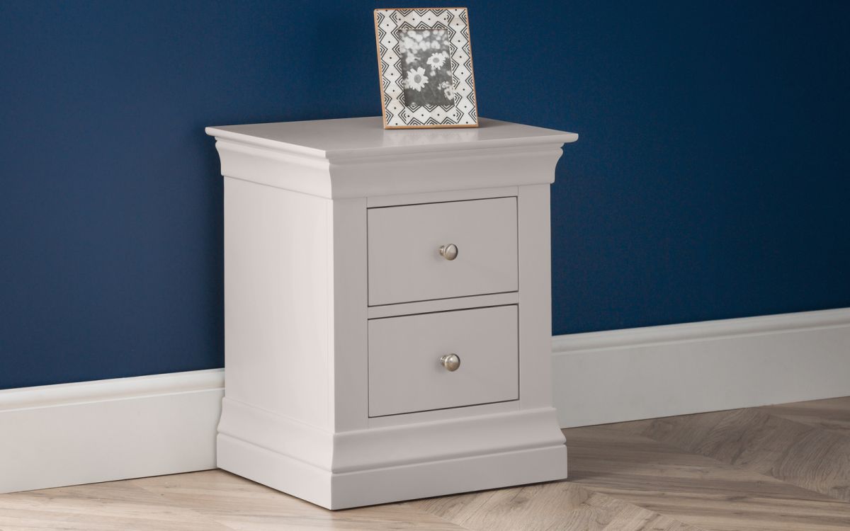 Clermont 2 Drawer Bedside - Light Grey