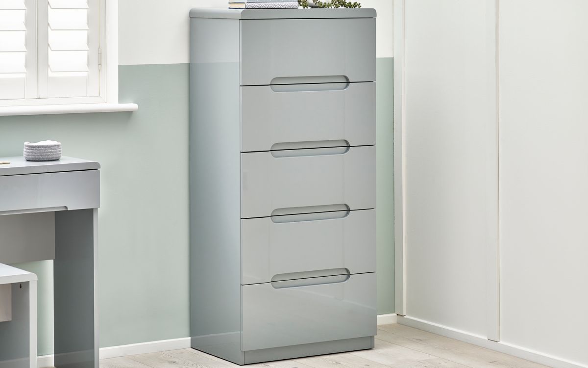 Manhattan 5 Drawer Narrow Chest - Grey