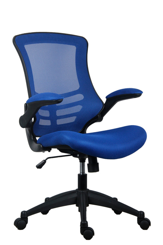 MARLOS MESH BACK OFFICE CHAIR WITH FOLDING ARMS - BLUE