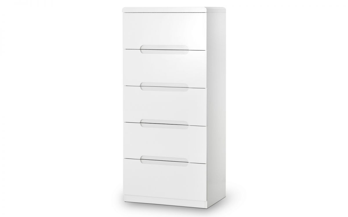 Manhattan 5 Drawer Narrow Chest - White