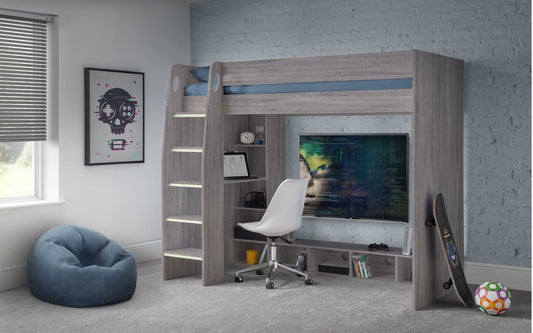 Nebula Gaming Bed with Desk - Grey Oak