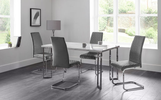 Positano Dining Table & 4 Calabria Cantilever Velvet Grey Chairs