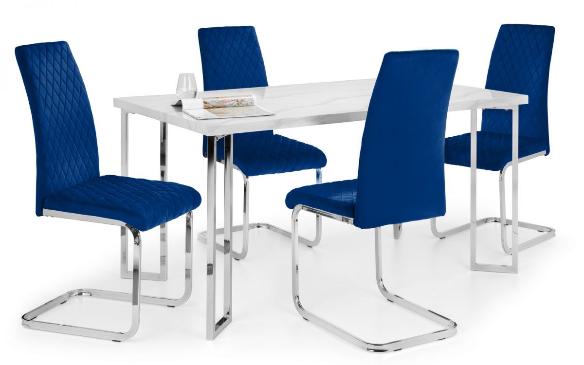 Positano Dining Table & 4 Calabria Cantilever Velvet Blue Chairs