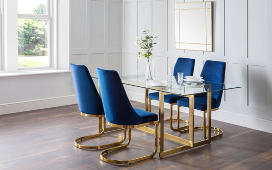 Minori Dining Table & 4 Vittoria Blue Dining Chairs