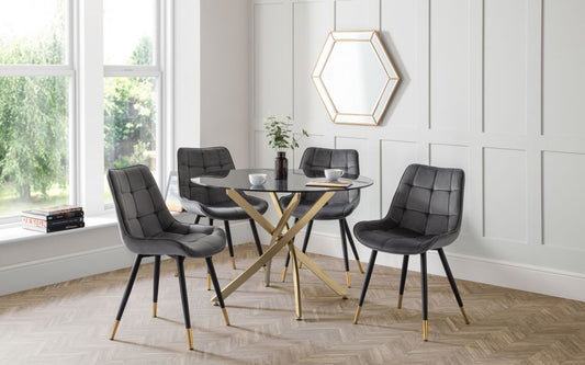 Montero Round Table & 4 Hadid Grey Dining Chairs