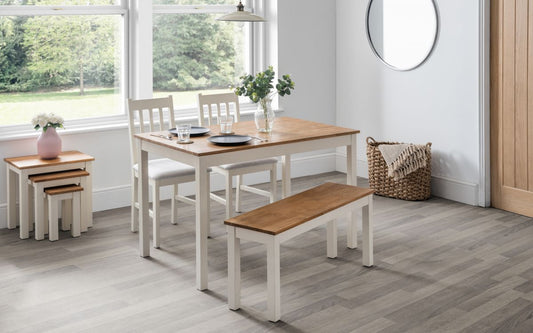 Coxmoor Ivory & Oak Dining Table, Bench & 2 Chairs