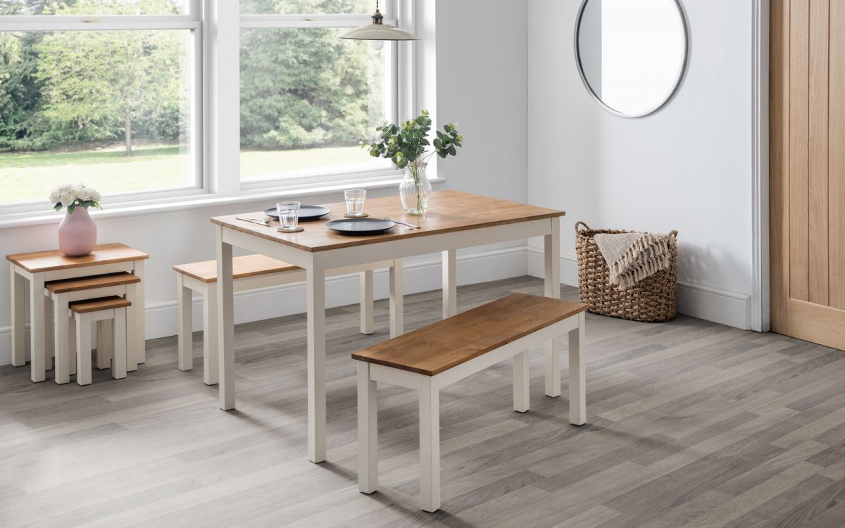 Coxmoor Ivory & Oak Dining Table & Benches