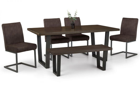 Brooklyn Dining Table Dark Oak, Bench & 4 Charcoal Chairs