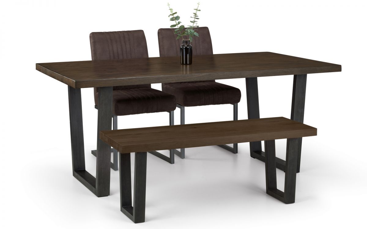 Brooklyn Dining Table Dark Oak, Bench & 2 Charcoal Chairs