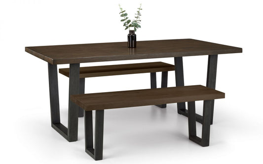 Brooklyn Dining Table & 2 Benches - Dark Oak