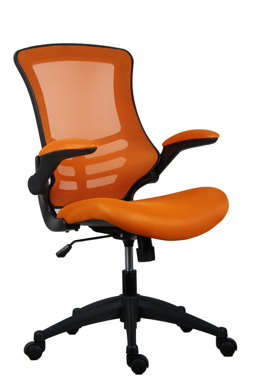 MARLOS MESH BACK OFFICE CHAIR WITH FOLDING ARMS - ORANGE
