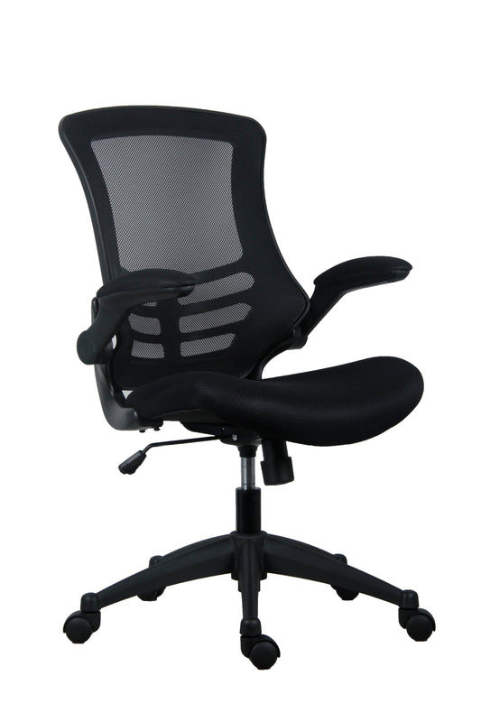 MARLOS MESH BACK OFFICE CHAIR WITH FOLDING ARMS - BLACK