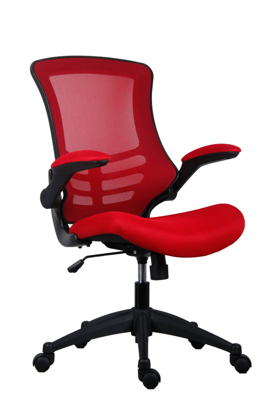 MARLOS MESH BACK OFFICE CHAIR WITH FOLDING ARMS - RED