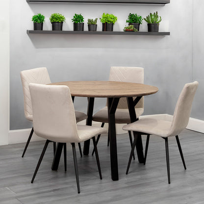 Dining Set - 1.1m Oak Finish Round Table & 4 x CH66 Taupe Chair