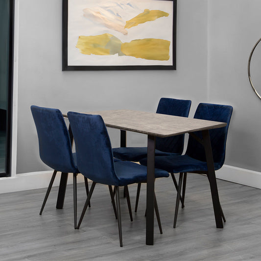 Dining Set - 1.2m Concrete Table & 4 x CH66 Blue Chairs