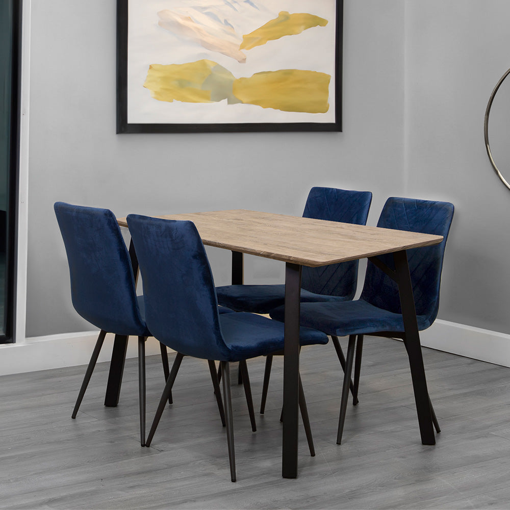 Dining Set - 1.2m Oak Finish Table & 4 x CH66 Blue Chairs