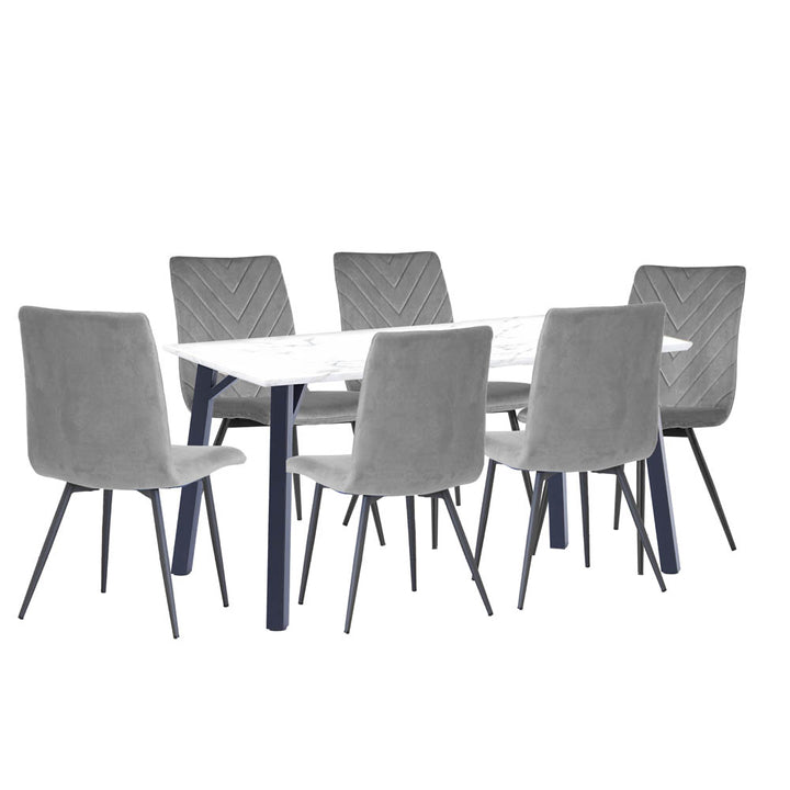 Dining Set - 1.8m Marble Table & 6 x CH66 Grey Chairs