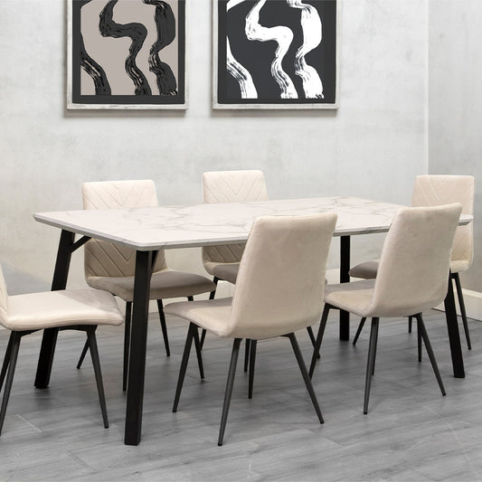 Dining Set - 1.8m Marble Table & 6 x CH66 Taupe Chairs