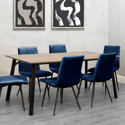 Dining Set - 1.8m Oak Finish Table & 6 x CH66 Blue Chairs