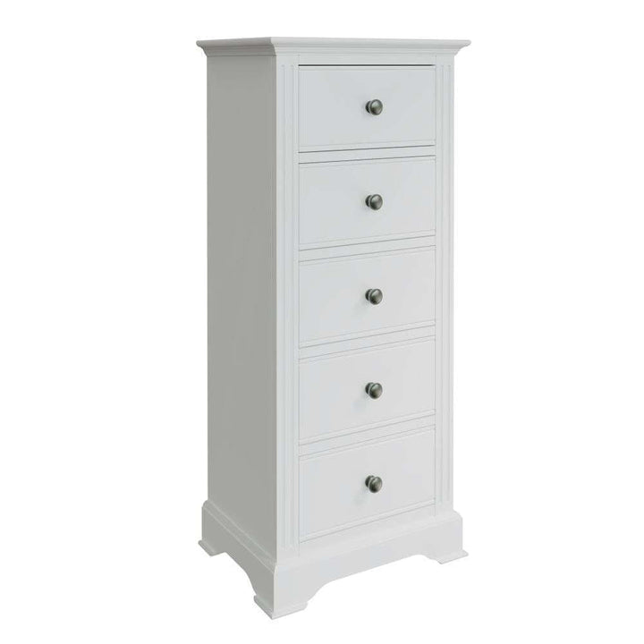 BP Bedroom White - 5 Drawer Narrow Chest