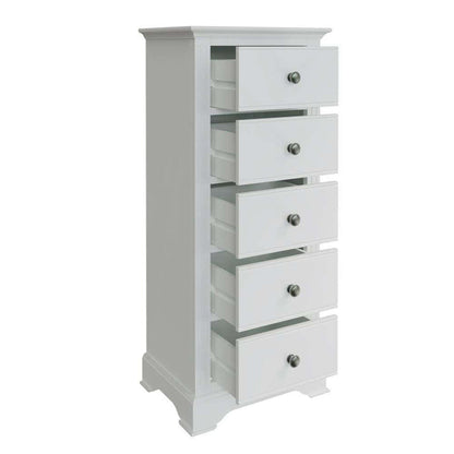 BP Bedroom White - 5 Drawer Narrow Chest