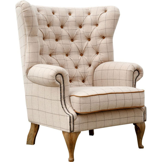 Wing Chairs - Wrap Around Wing Chair in Leather & Wool - Combi 3