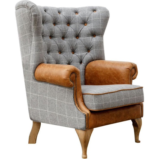 Wing Chairs - Wrap Around Wing Chair in Leather & Wool - Combi 2