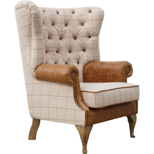 Wing Chairs - Wrap Around Wing Chair in Leather & Wool - Combi 4