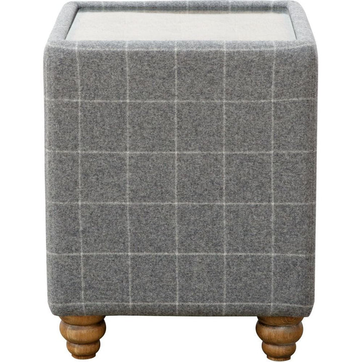 Wing Chairs - Side Table in Leather & Grey Wool with Glass Top
