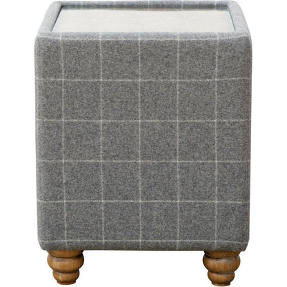 Wing Chairs - Side Table in Leather & Grey Wool with Glass Top