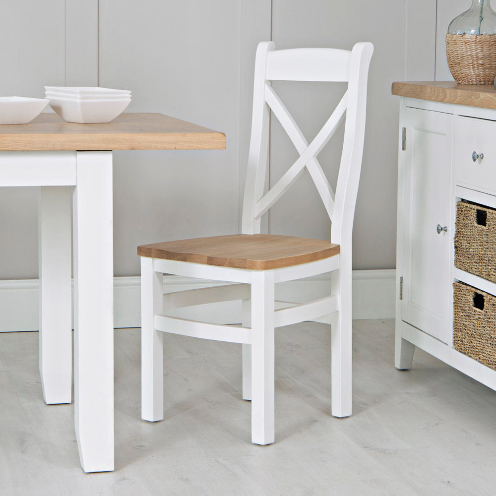 EA Dining White - Cross back chair wooden seat