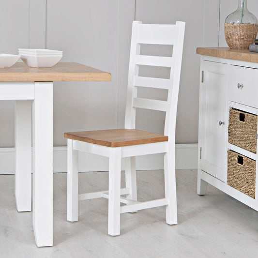 EA Dining White - Ladder back chair wooden seat