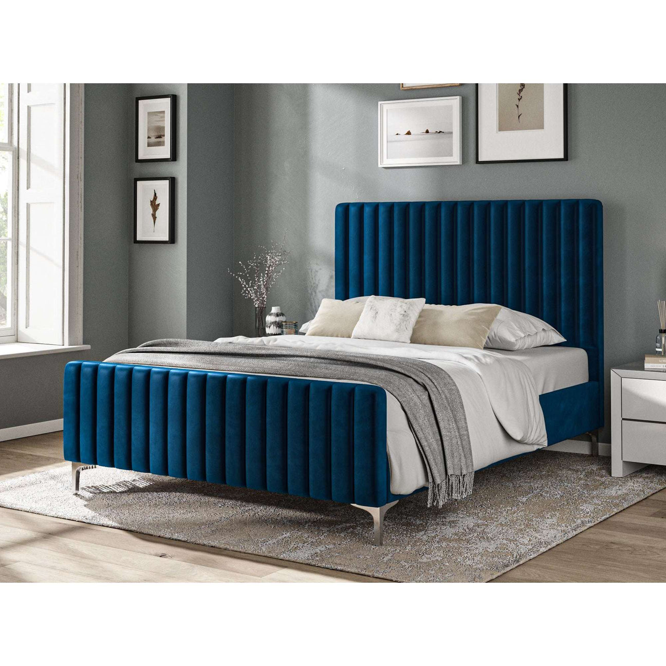 Fabric Bed Collection Blue - 4'6 Fabric Bedframe