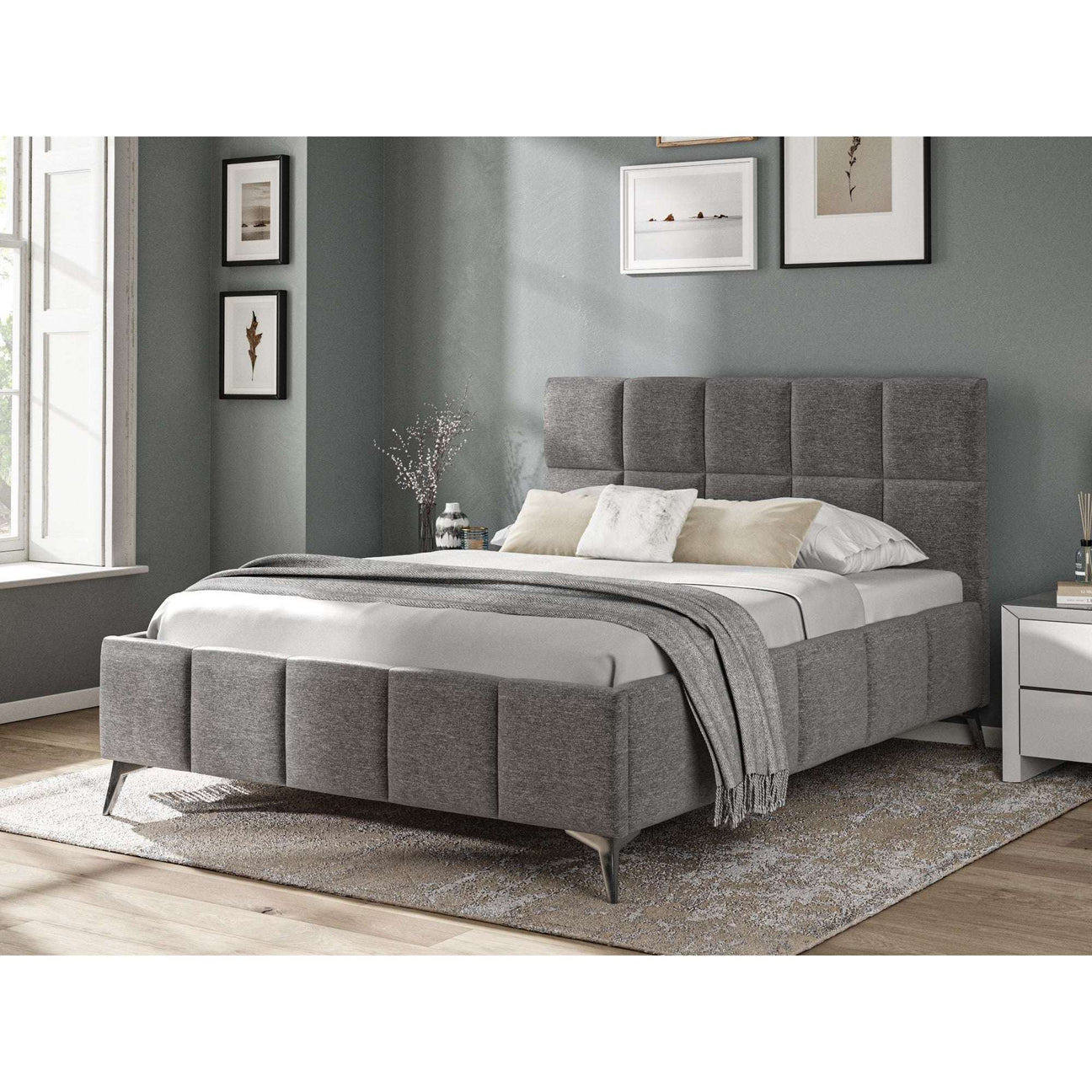 Fabric Bed Collection Dark Grey - 4'6 Fabric Bedframe