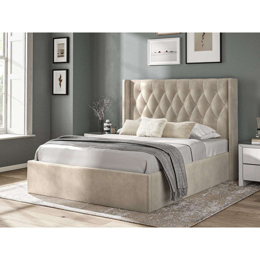 Fabric Bed Collection Beige - 4'6 Fabric Bedframe Ottoman