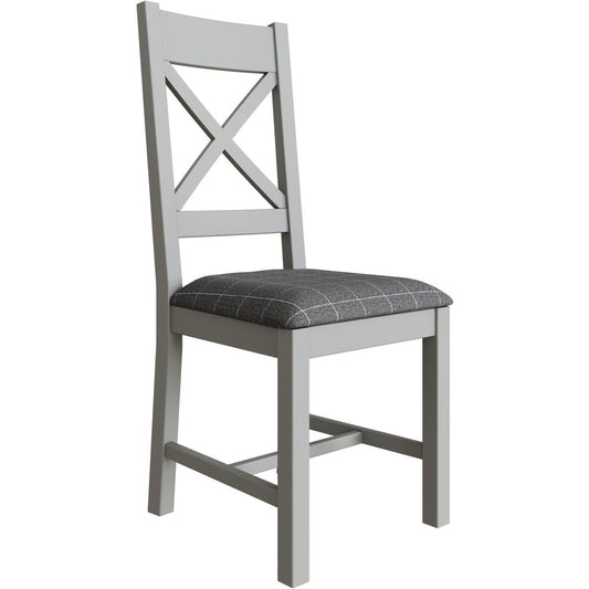 HOP Dining Grey Crossback Chair with Fabric Seat in Check Grey