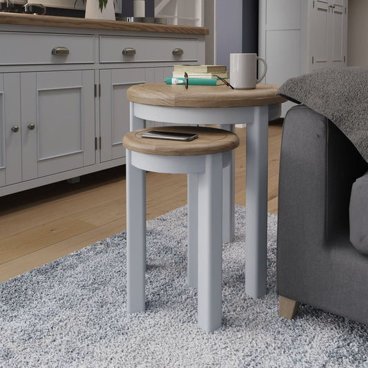 HOP Dining Grey Round Nest of 2 Tables