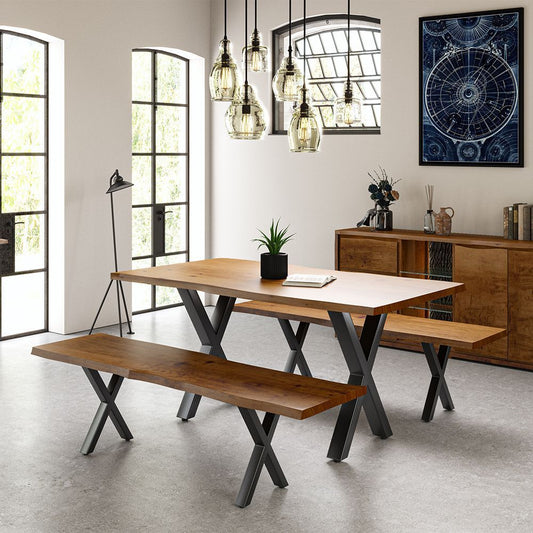 1.6m Dining Table with X Shaped Legs - Russet