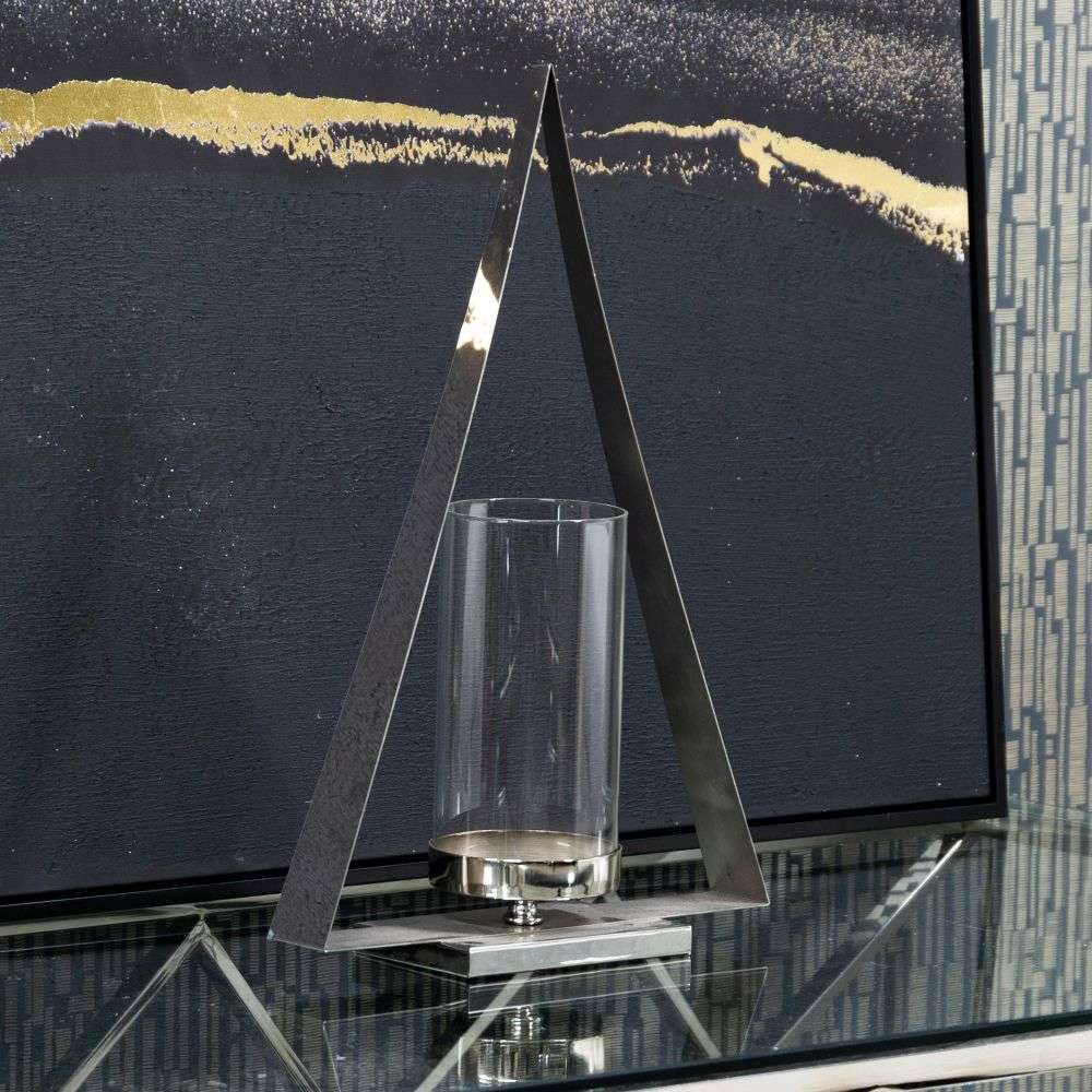 Mint Homeware - Triangle Nickel Plated & Glass Candle Holder - Medium