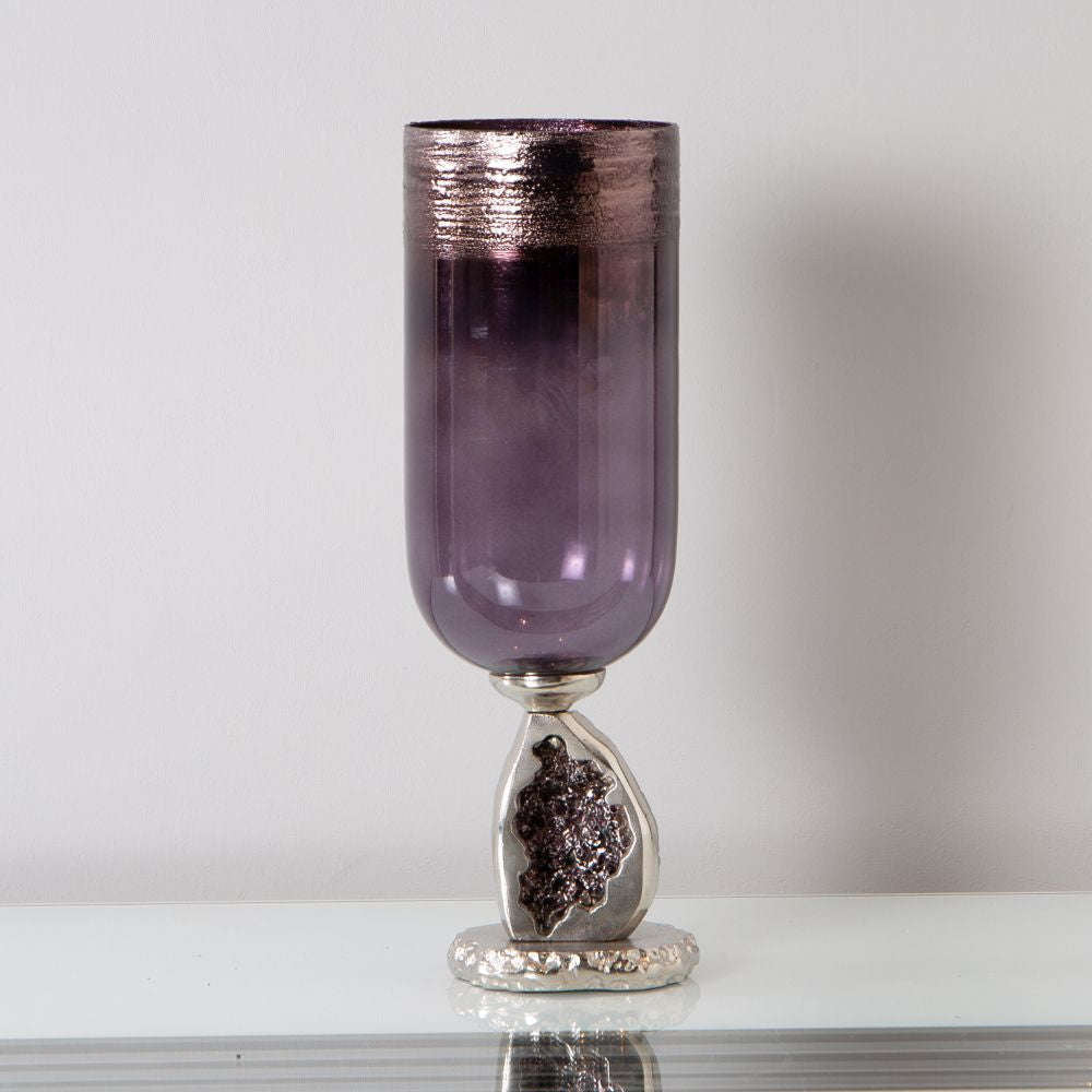 Mint Homeware - Glass Vase With Aluminium Base Small Purple