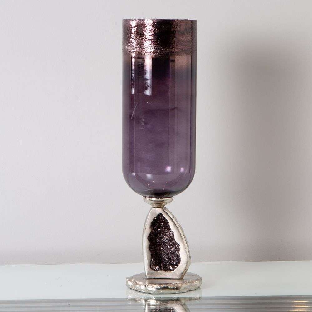 Mint Homeware Purple - Glass Vase With Aluminium Base Large