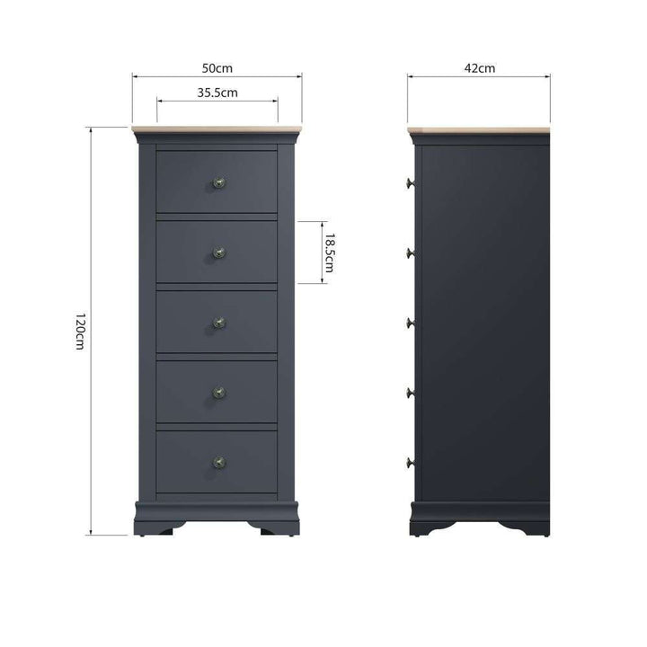SW OAK Bedroom - 5 Drawer Narrow Chest