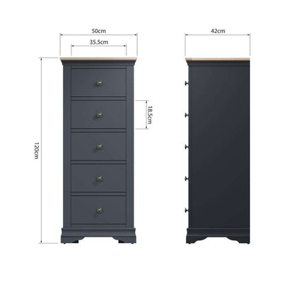 SW OAK Bedroom - 5 Drawer Narrow Chest